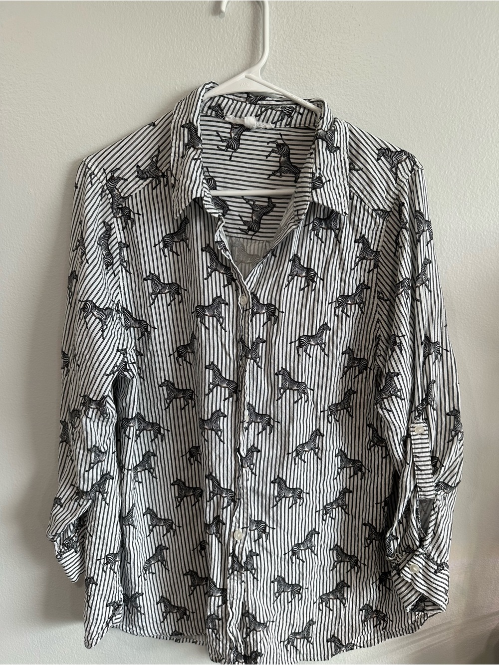 Black & White Striped zebra Print Women's Button-Up Shirt